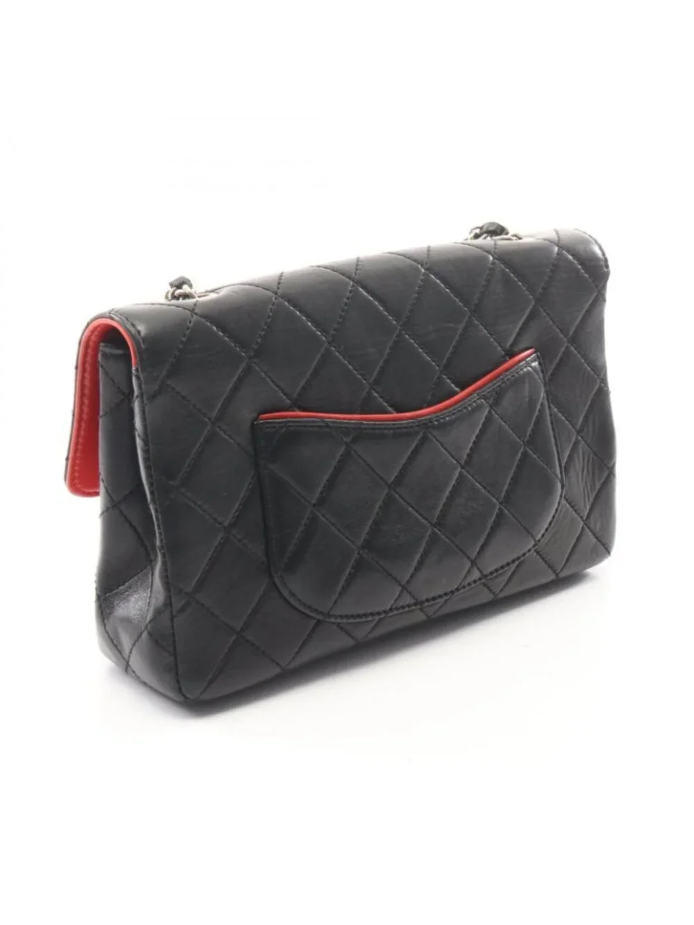 Chanel Shoulder Bag Quilted Single Flap Bicolor Black Red Lambskin Chain